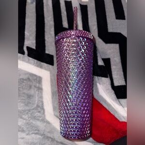 Iridescent Purple Studded Tumbler with Straw